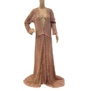 Mist Concept Cotton full-length long-sleeved open-front lace dress